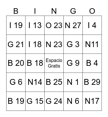 Número BINGO CALL LIST Bingo Card