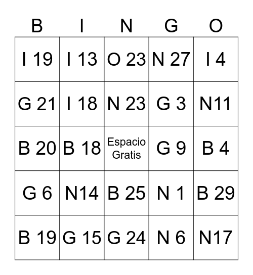 Número BINGO CALL LIST Bingo Card