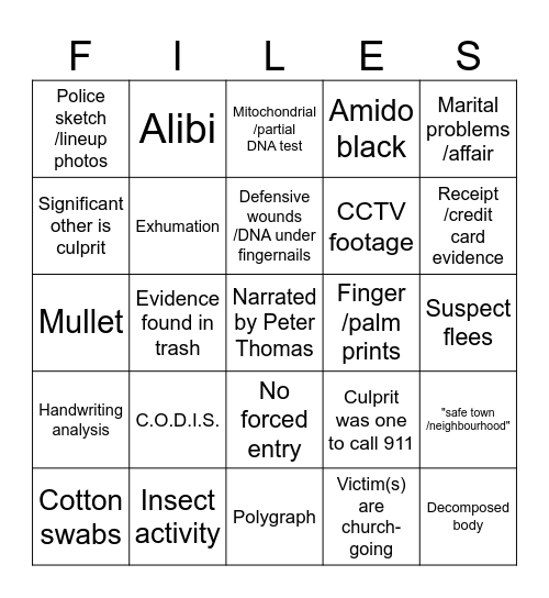 FORENSIC FILES BINGO Card