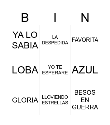 BINGO MUSICAL Bingo Card