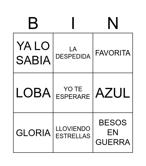 BINGO MUSICAL Bingo Card
