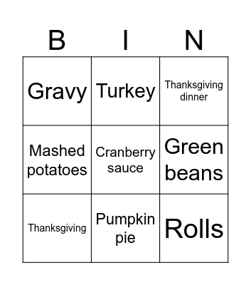 Thanksgiving Bingo Card