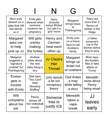 Thanksgiving 2025 Bingo Card