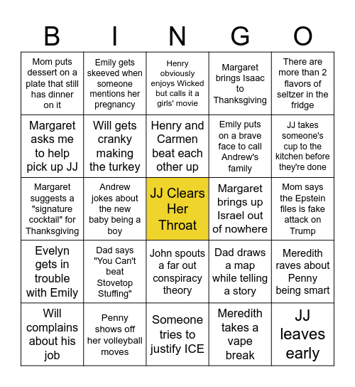 Thanksgiving 2025 Bingo Card