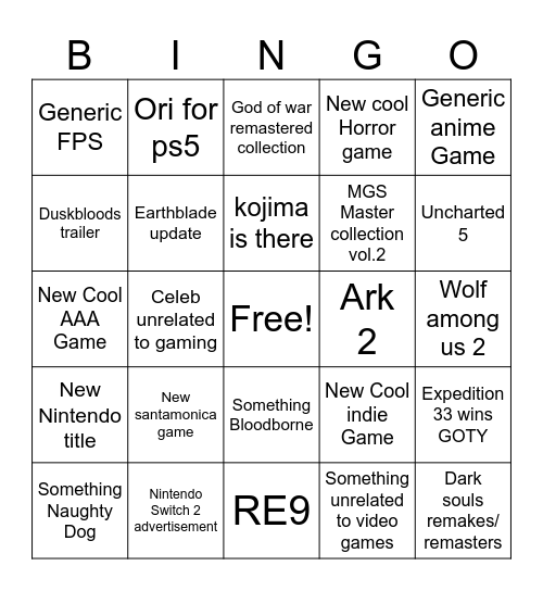 Untitled Bingo Card