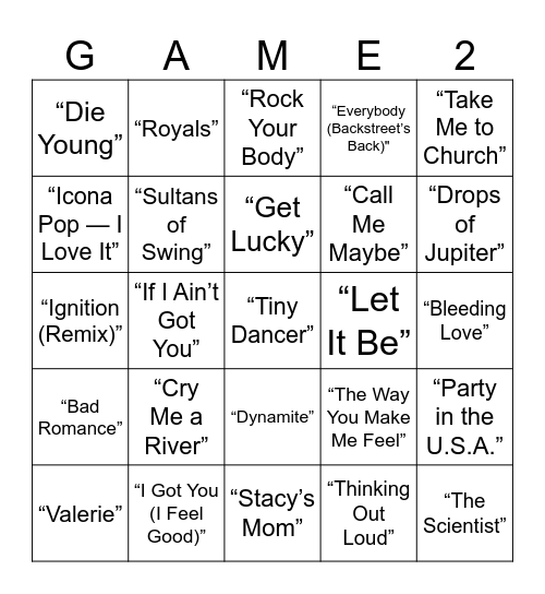 Music Bingo Card