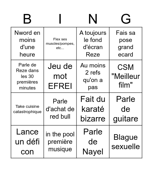 Kevin noob Bingo Card