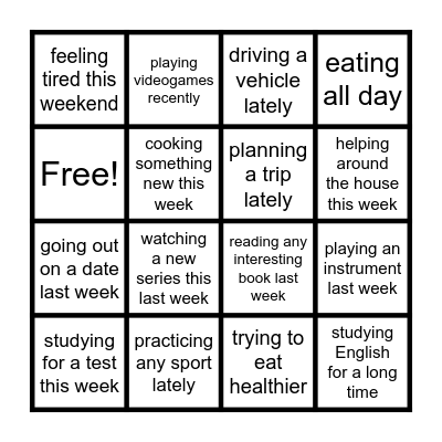 Find someone who has been... Bingo Card