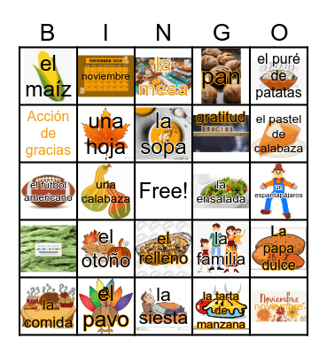 Día de Acción de Gracias Bingo Card