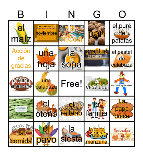Día de Acción de Gracias Bingo Card