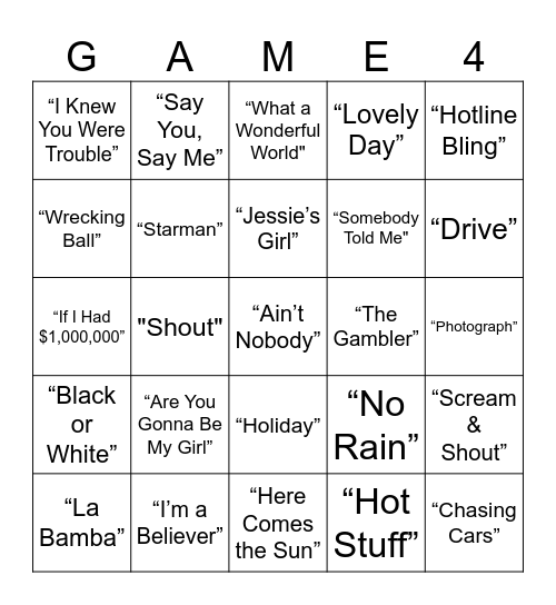 Music Bingo Card