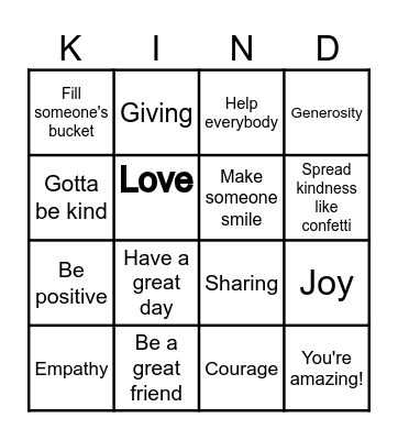 CRB Kindness Bingo Card