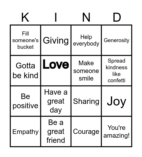 CRB Kindness Bingo Card