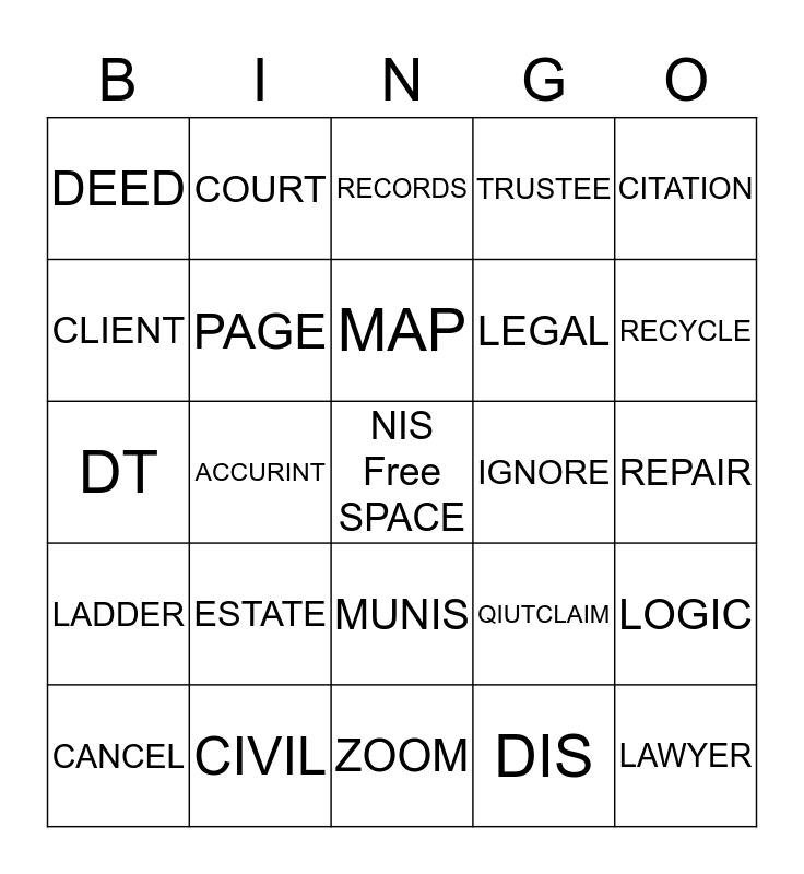 NIS Bingo Card