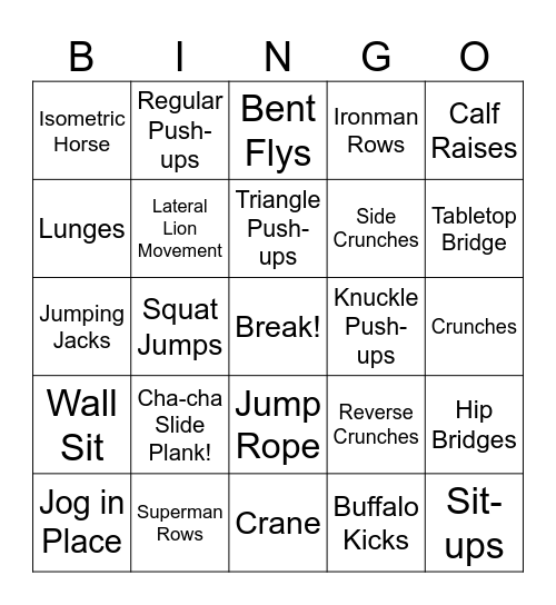 Bingo of Pain Bingo Card
