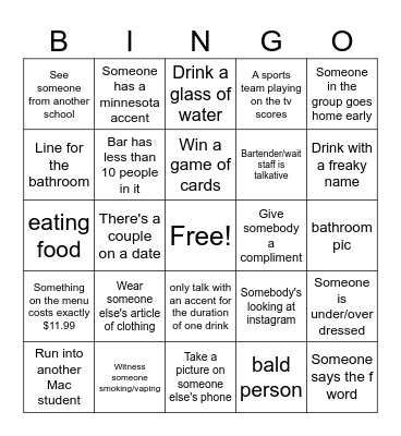 Bar hop bingo Card