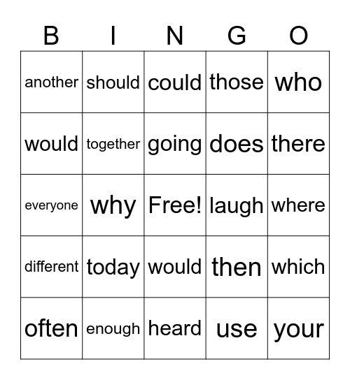 1-2 red words Bingo Card