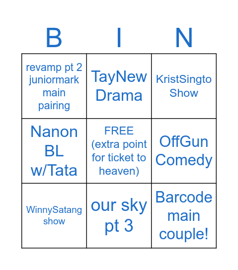 GMMTV 2026 Line Up Bingo Card