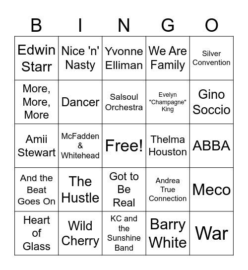The Disco Inferno Bingo Card