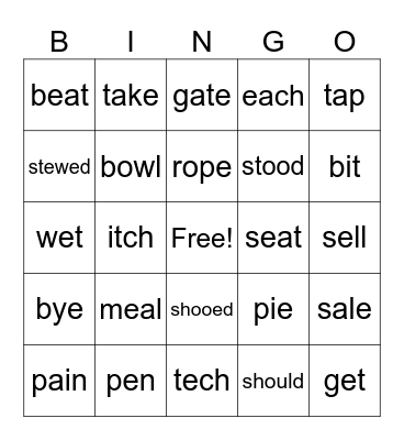 English Bingo Card