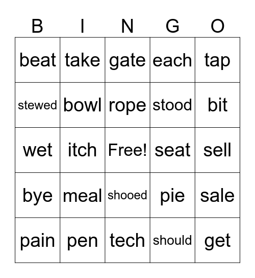 English Bingo Card