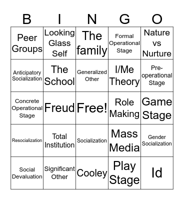 Socialization Review Bingo Card