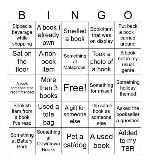 Bookstore Bingo Card