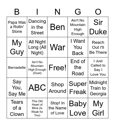 Motown Magic Bingo Card
