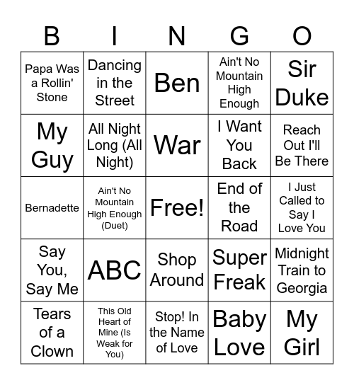 Motown Magic Bingo Card