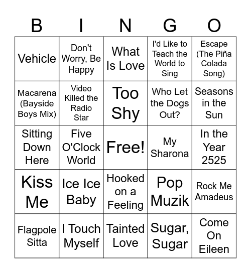 One Hit Wonders Bingo Card