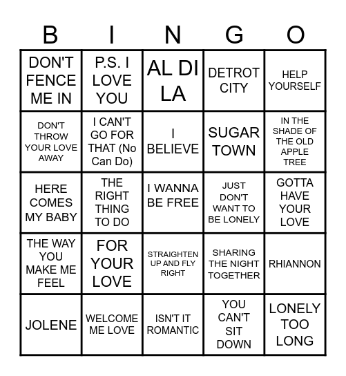 MB #96  -  MIXED MELODIES Bingo Card