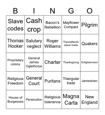 Exploration and Colonization BINGO Card