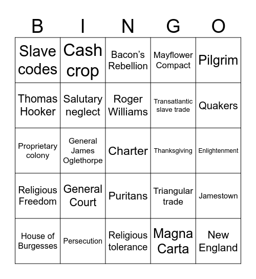 Exploration and Colonization BINGO Card