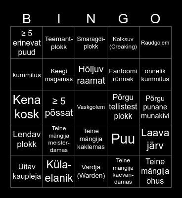 Minecraft Fotojaht Bingo Card