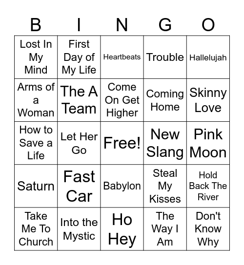 Coffeehouse Acoustic Bingo Card