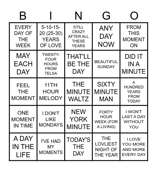 MB #97 -PERIODS OF TIME Bingo Card
