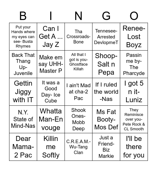 Classic Bangers- 90's edition Bingo Card