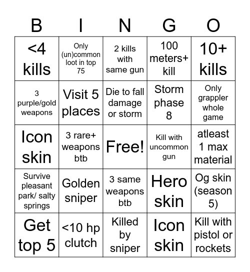 OG FORTNITE Bingo Card
