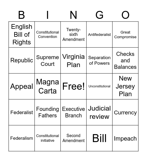 American Government Bingo Card