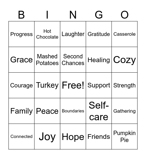 Thanksgiving BINGO Card