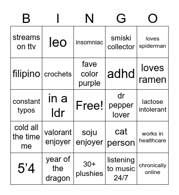 lilwoooozy Bingo Card