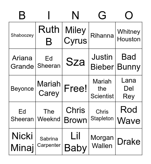 Music Bingo Card