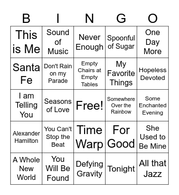 Musical Theater Bingo Card