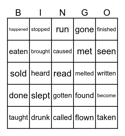 PARTICIPLES Bingo Card
