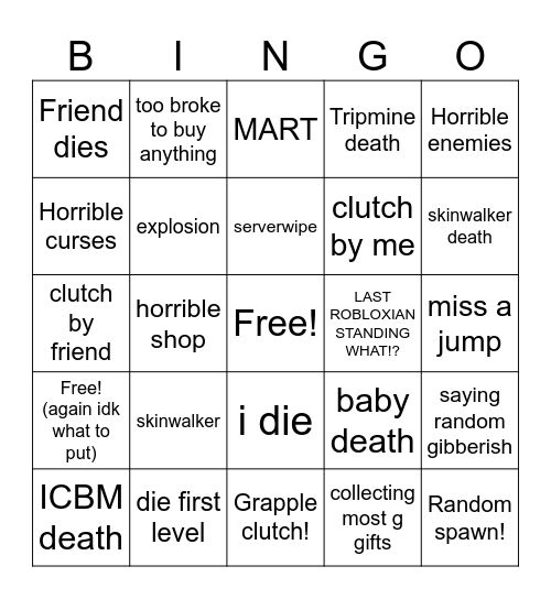 NULLSCAPE BINGOOOOOOOO! Bingo Card