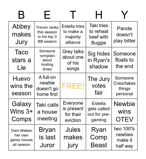 Big Brother 9 Bingo! Bingo Card