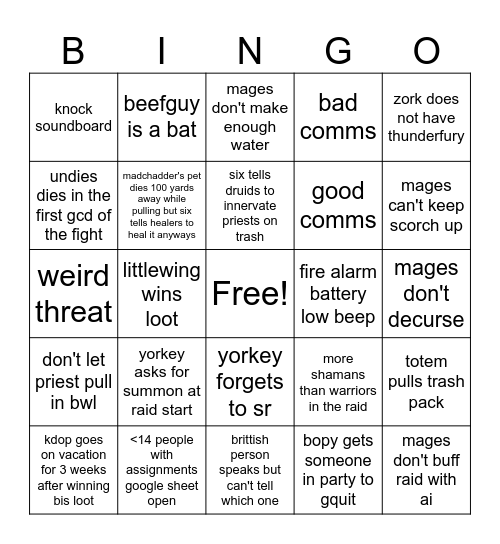 gdkp plz raid Bingo Card