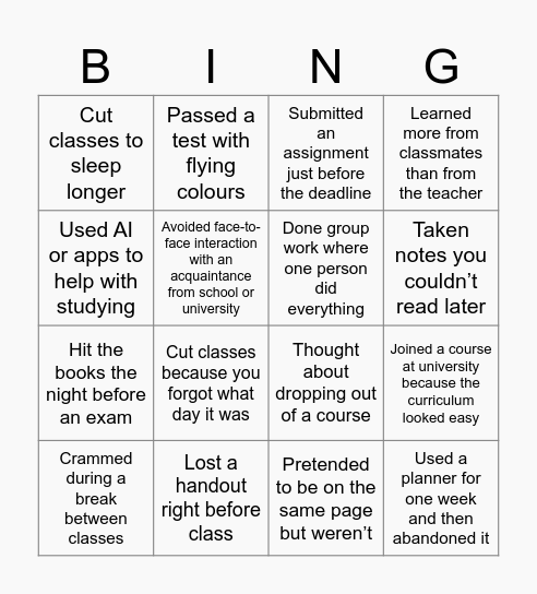 Have you ever..? Bingo Card