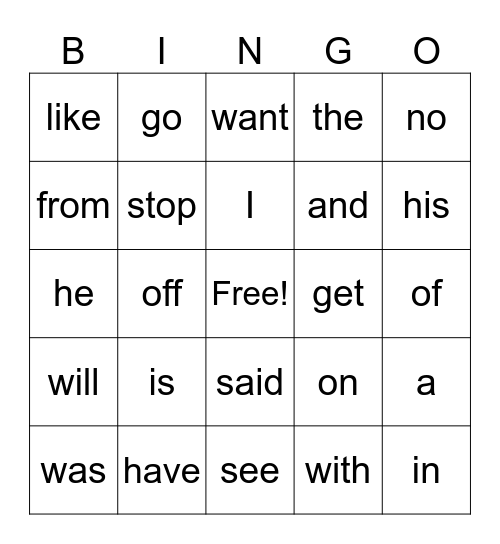 Red Words! Bingo Card