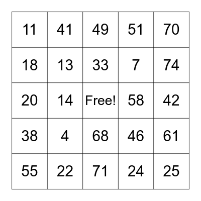 Double action Bingo Card